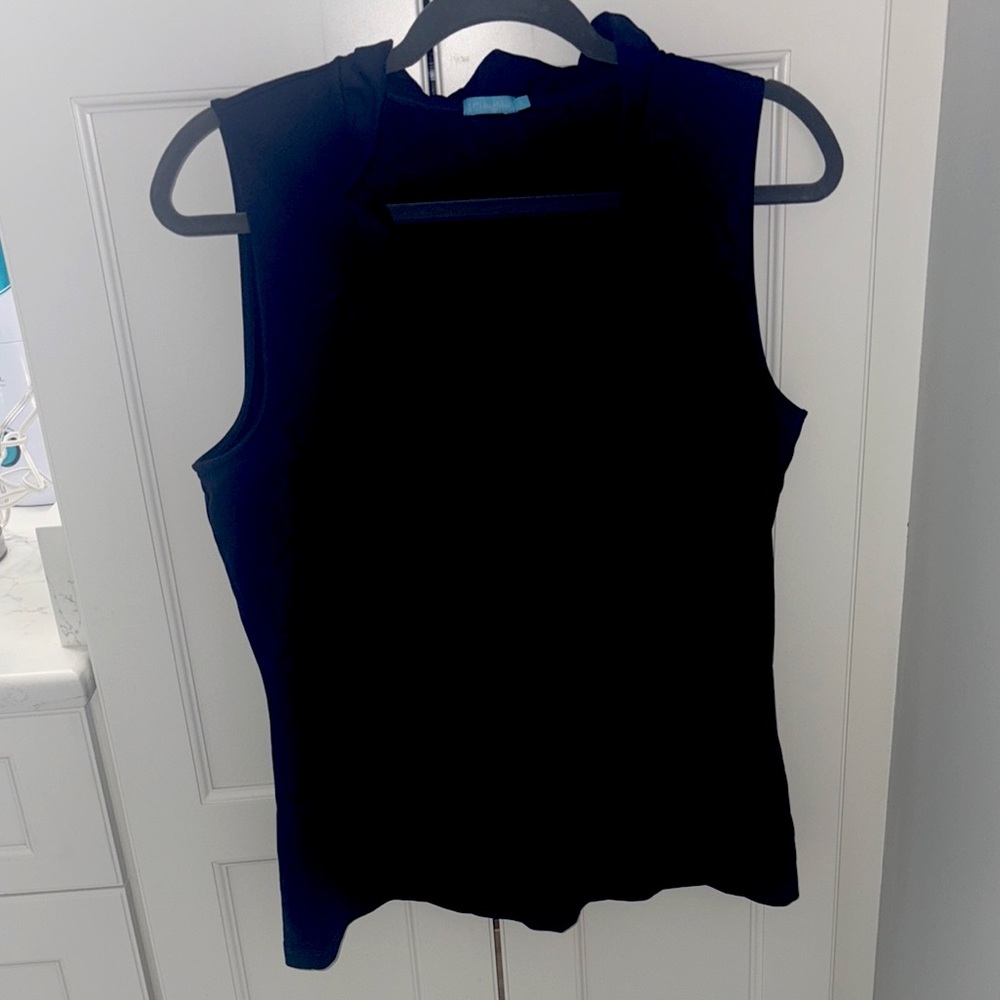 J. McLaughlin Durham sleeveless ruffle top in navy blue sz L